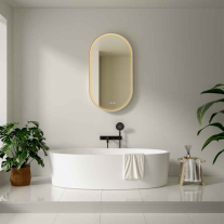 Oglindă cu LED, dezaburire și ceas Fluminia, Canaria 90 Clock Superlight, iluminare perimetrală cu difuzor acrilic, ramă albă